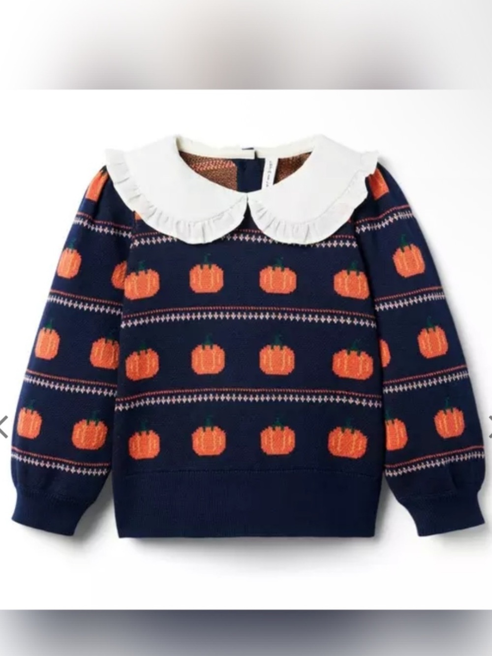 Janie and Jack Girls Collared Pumpkin Navy Sweater Size 3 Years